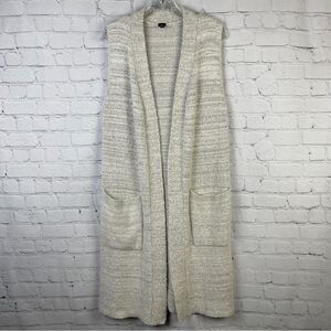 ECHO light gray wool blend warm textured open front cardigan vest, size M / L